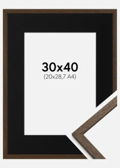 Ramme Edsbyn Valnød 30x40 cm - Passepartout Sort 21x29,7 cm (A4)