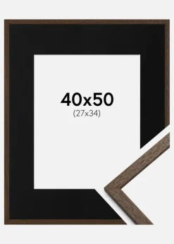 Ramme Edsbyn Valnød 40x50 cm - Passepartout Sort 28x35 cm