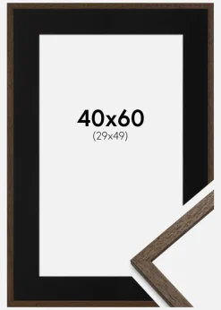 Ramme Edsbyn Valnød 40x60 cm - Passepartout Sort 30x50 cm