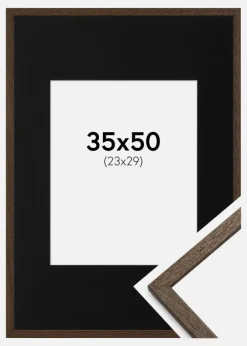 Ramme Edsbyn Valnød 35x50 cm - Passepartout Sort 24x30 cm