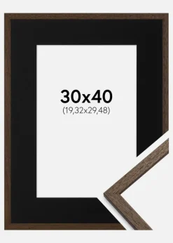 Ramme Edsbyn Valnød 30x40 cm - Passepartout Sort 8x12 inches