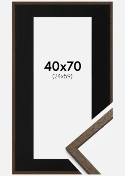 Ramme Edsbyn Valnød 40x70 cm - Passepartout Sort 25x60 cm