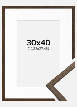 Ramme Edsbyn Valnød 30x40 cm - Passepartout Hvid 8x12 inches