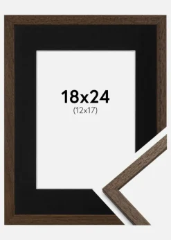 Ramme Edsbyn Valnød 18x24 cm - Passepartout Sort 13x18 cm