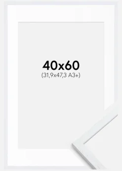 Ramme Edsbyn Warm White 40x60 cm - Passepartout Hvid 32,9x48,3 cm (A3+)