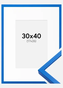 Ramme E-Line Blå 30x40 cm - Passepartout Hvid 18x27 cm