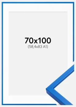 Ramme E-Line Blå 70x100 cm - Passepartout Hvid 59,4x84 cm (A1)