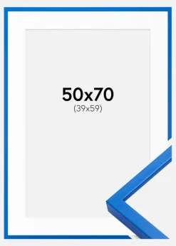 Ramme E-Line Blå 50x70 cm - Passepartout Hvid 40x60 cm