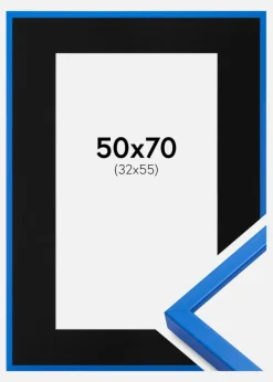 Ramme E-Line Blå 50x70 cm - Passepartout Sort 33x56 cm