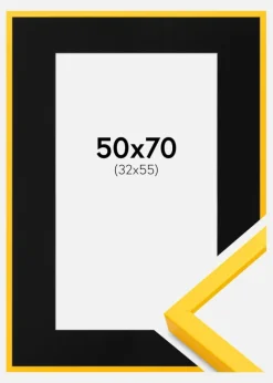 Ramme E-Line Gul 50x70 cm - Passepartout Sort 33x56 cm