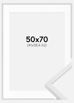 Ramme E-Line Hvid 50x70 cm - Passepartout Hvid 42x59,4 cm (A2)