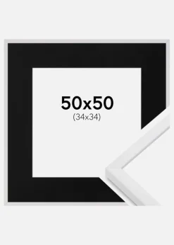 Ramme E-Line Hvid 50x50 cm - Passepartout Sort 35x35 cm
