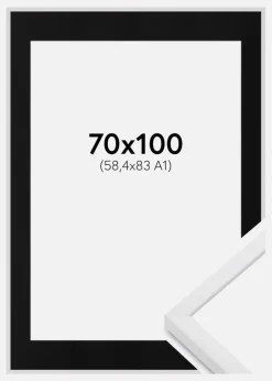 Ramme E-Line Hvid 70x100 cm - Passepartout Sort 59,4x84 cm (A1)
