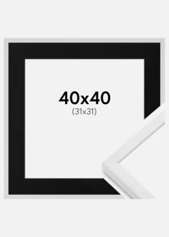 Ramme E-Line Hvid 40x40 cm - Passepartout Sort 32x32 cm