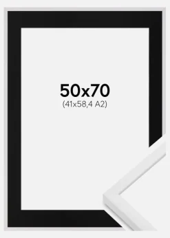 Ramme E-Line Hvid 50x70 cm - Passepartout Sort 42x59,4 cm (A2)