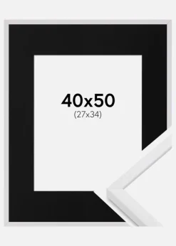 Ramme E-Line Hvid 40x50 cm - Passepartout Sort 28x35 cm