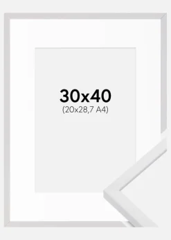 Ramme E-Line Hvid 30x40 cm - Passepartout Hvid 21x29,7 cm (A4)