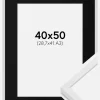 Ramme E-Line Hvid 40x50 cm - Passepartout Sort 29,7x42 cm (A3)