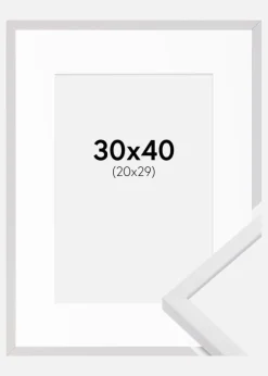 Ramme E-Line Hvid 30x40 cm - Passepartout Hvid 21x30 cm