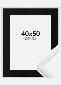 Ramme E-Line Hvid 40x50 cm - Passepartout Sort 12x16 inches