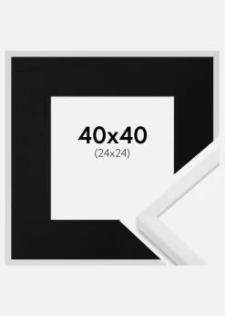 Ramme E-Line Hvid 40x40 cm - Passepartout Sort 25x25 cm