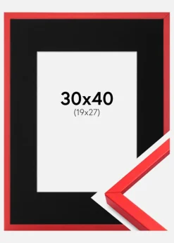 Ramme E-Line Rød 30x40 cm - Passepartout Sort 20x28 cm
