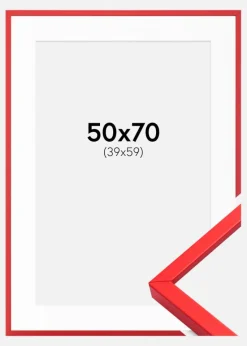Ramme E-Line Rød 50x70 cm - Passepartout Hvid 40x60 cm