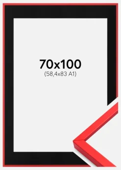 Ramme E-Line Rød 70x100 cm - Passepartout Sort 59,4x84 cm (A1)
