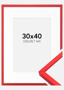 Ramme E-Line Rød 30x40 cm - Passepartout Hvid 21x29,7 cm (A4)