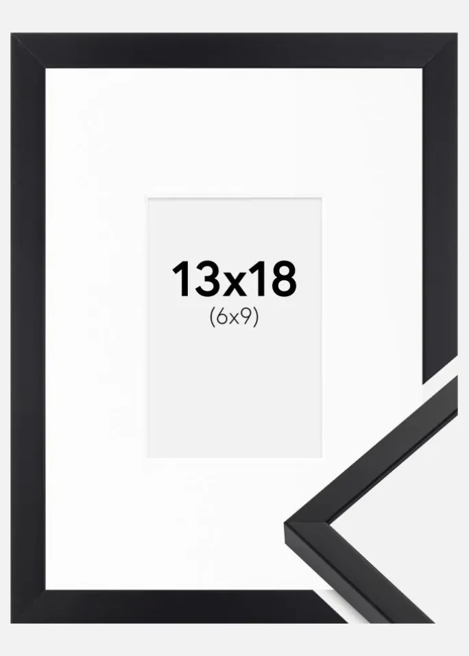 Ramme E-Line Sort 13x18 cm - Passepartout Hvid 7x10 cm