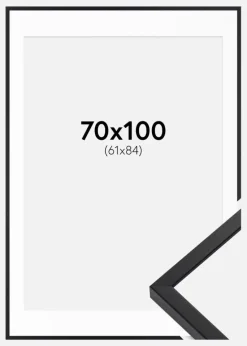 Ramme E-Line Sort 70x100 cm - Passepartout Hvid 62x85 cm
