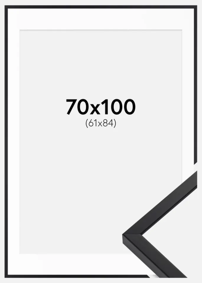Ramme E-Line Sort 70x100 cm - Passepartout Hvid 62x85 cm