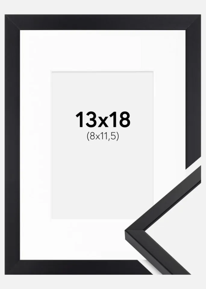 Ramme E-Line Sort 13x18 cm - Passepartout Hvid 9x12 cm