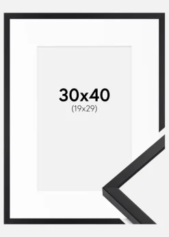 Ramme E-Line Sort 30x40 cm - Passepartout Hvid 20x30 cm