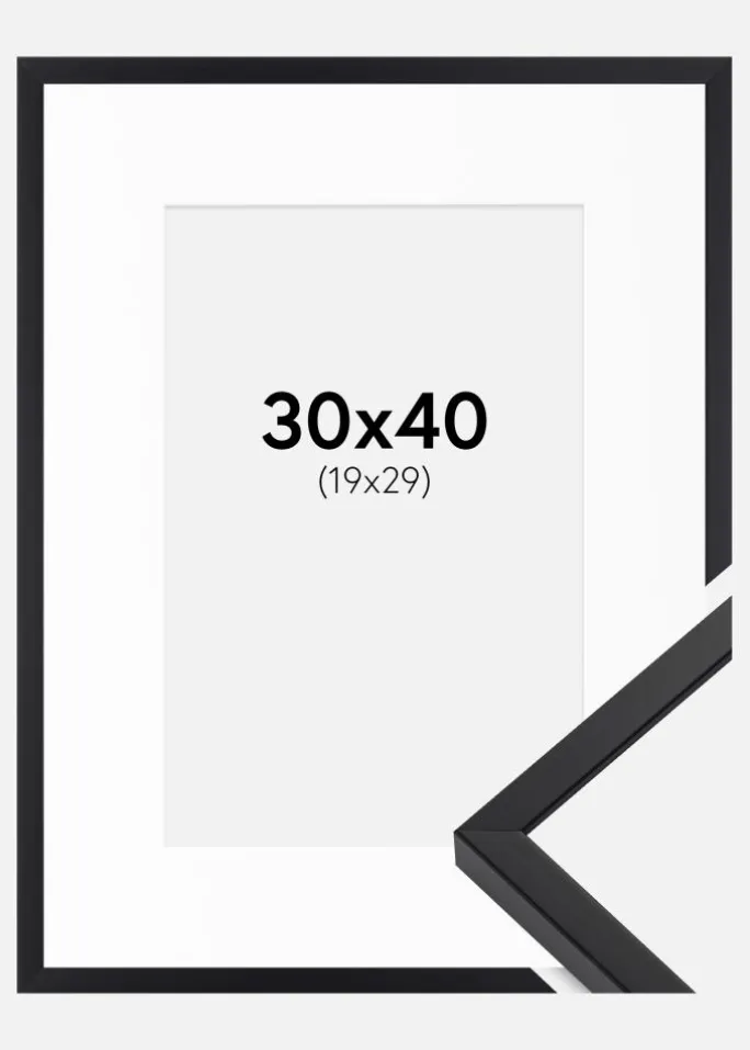 Ramme E-Line Sort 30x40 cm - Passepartout Hvid 20x30 cm