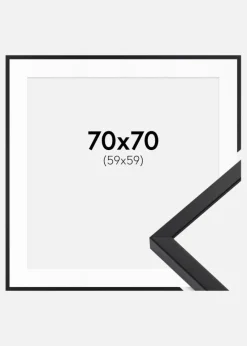 Ramme E-Line Sort 70x70 cm - Passepartout Hvid 60x60 cm
