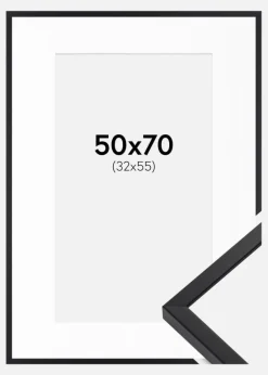Ramme E-Line Sort 50x70 cm - Passepartout Hvid 33x56 cm