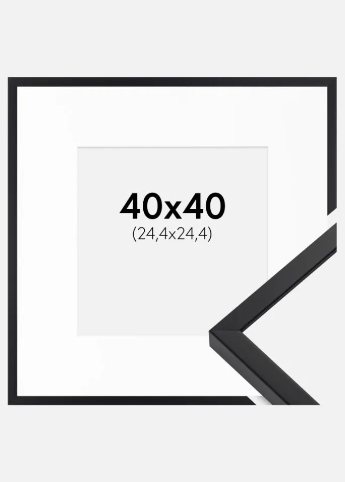 Ramme E-Line Sort 40x40 cm - Passepartout Hvid 10x10 inches