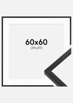 Ramme E-Line Sort 60x60 cm - Passepartout Hvid 50x50 cm