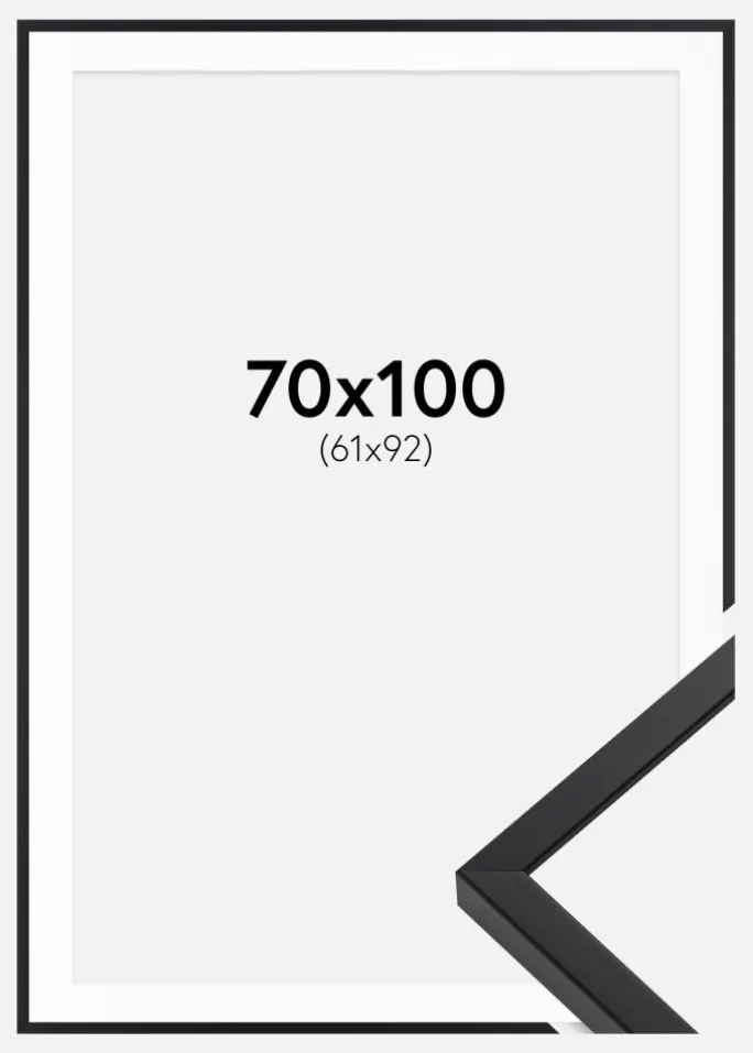 Ramme E-Line Sort 70x100 cm - Passepartout Hvid 62x93 cm