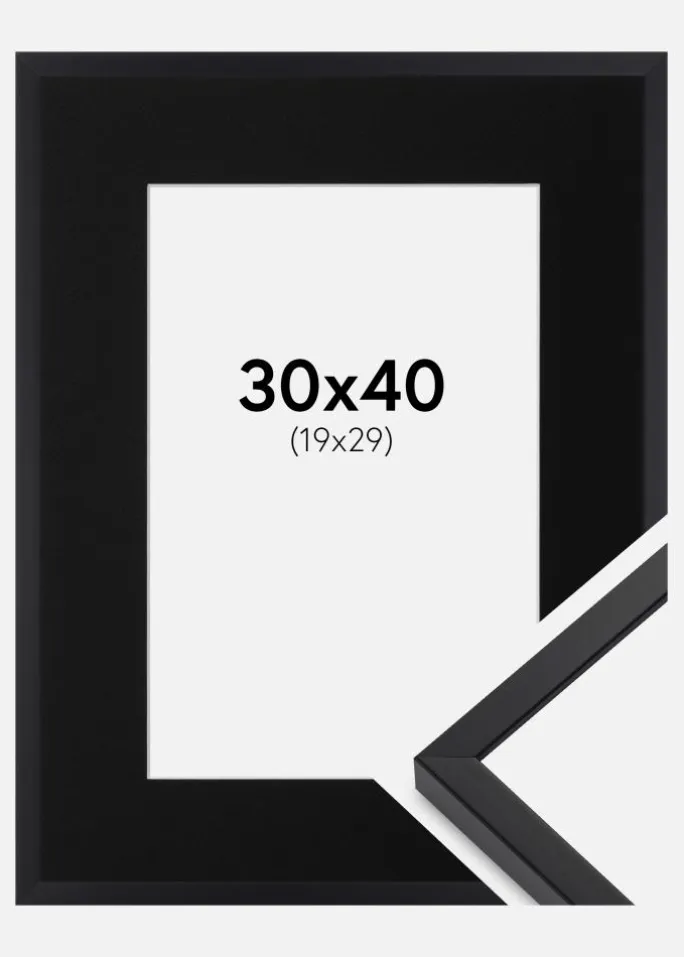 Ramme E-Line Sort 30x40 cm - Passepartout Sort 20x30 cm