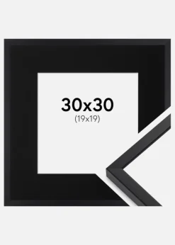 Ramme E-Line Sort 30x30 cm - Passepartout Sort 20x20 cm