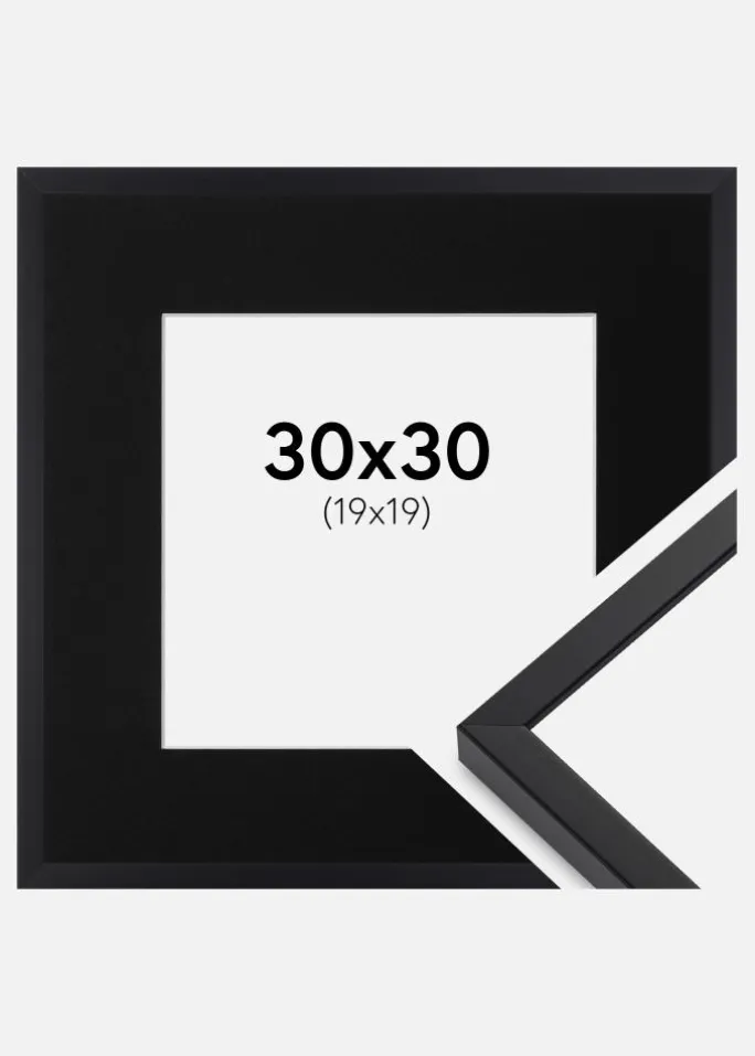 Ramme E-Line Sort 30x30 cm - Passepartout Sort 20x20 cm