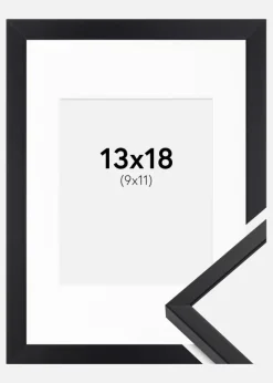 Ramme E-Line Sort 13x18 cm - Passepartout Hvid 10x12 cm