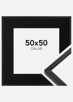 Ramme E-Line Sort 50x50 cm - Passepartout Sort 35x35 cm