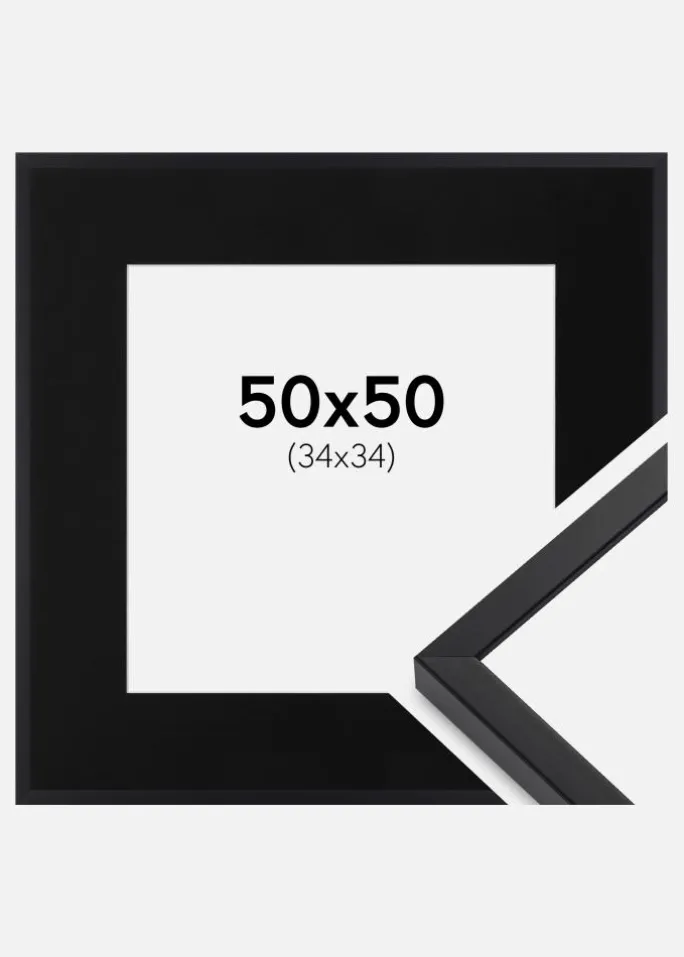 Ramme E-Line Sort 50x50 cm - Passepartout Sort 35x35 cm