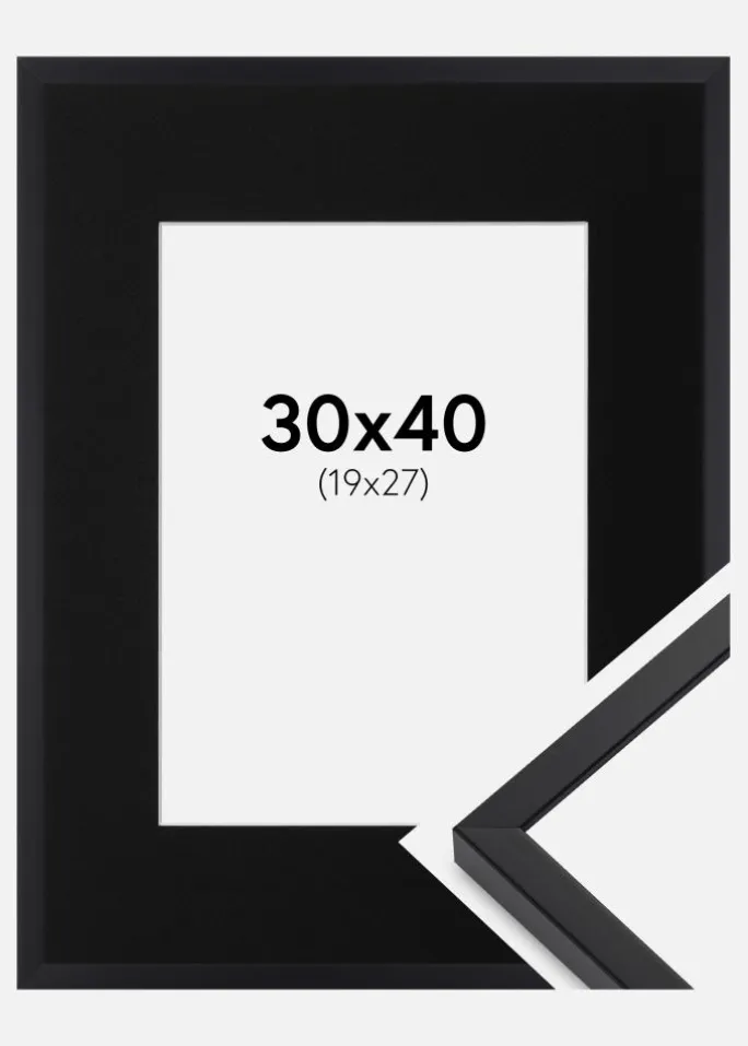 Ramme E-Line Sort 30x40 cm - Passepartout Sort 20x28 cm