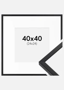 Ramme E-Line Sort 40x40 cm - Passepartout Hvid 25x25 cm