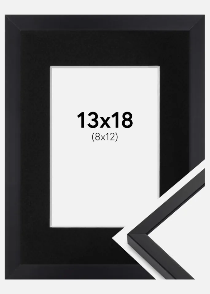 Ramme E-Line Sort 13x18 cm - Passepartout Sort 9x13 cm