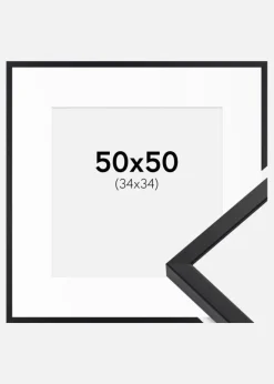 Ramme E-Line Sort 50x50 cm - Passepartout Hvid 35x35 cm